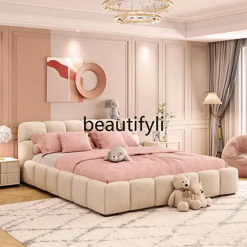 FG43Puff bed simple soft bag fabric bed modern Italian cream tatami light luxury master bedroom flannel double bed