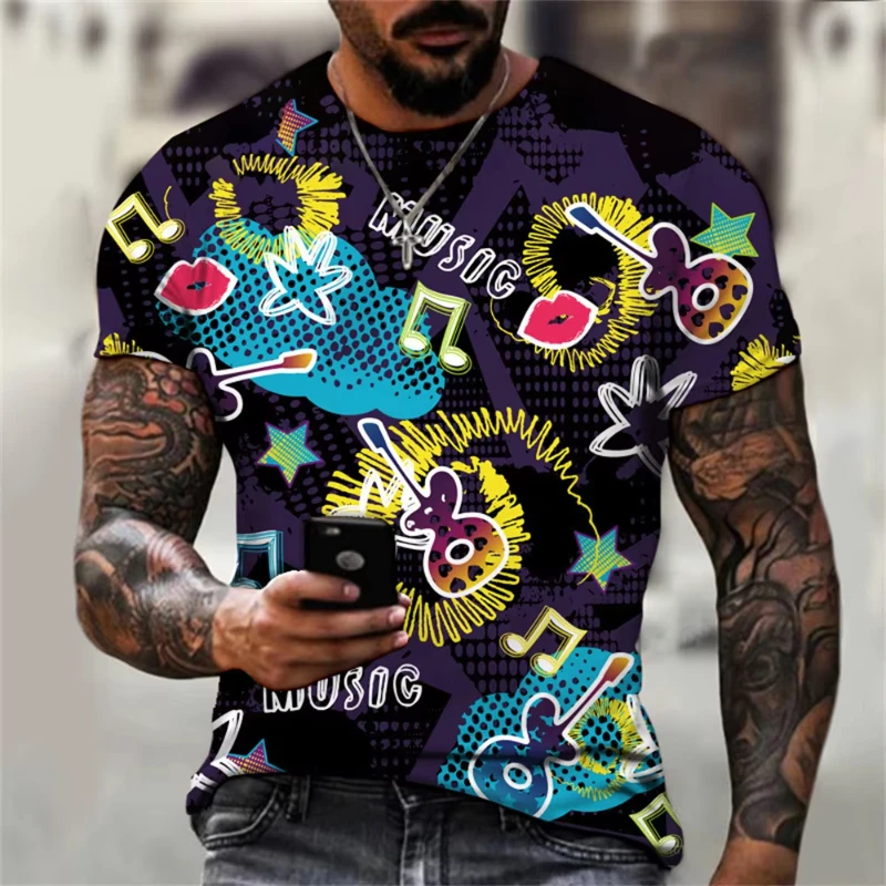 

2025 New Men's Fashion Street Hip-hop Graffiti 3d Printing Casual Polyester High-quality Fabric T-shirt Casual Plus Size Tops