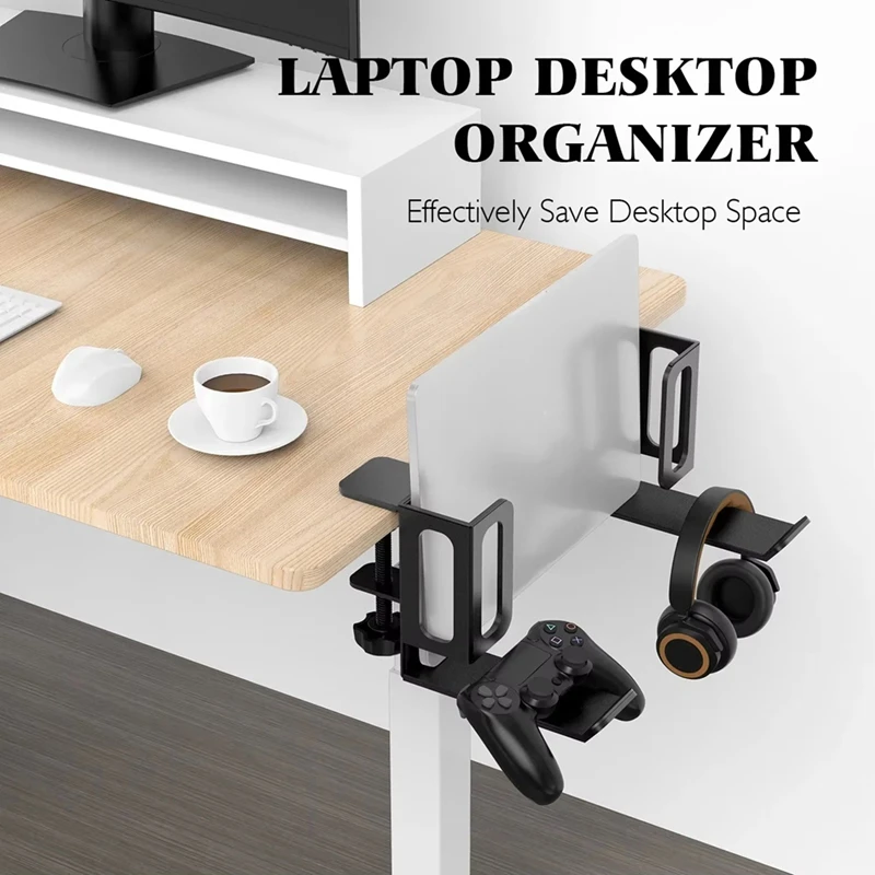 Vertical Laptop Stand, No Drill Desk Side Laptop Stand Organizer Adjustable Laptop Holder Desk Clamp on White-A22U