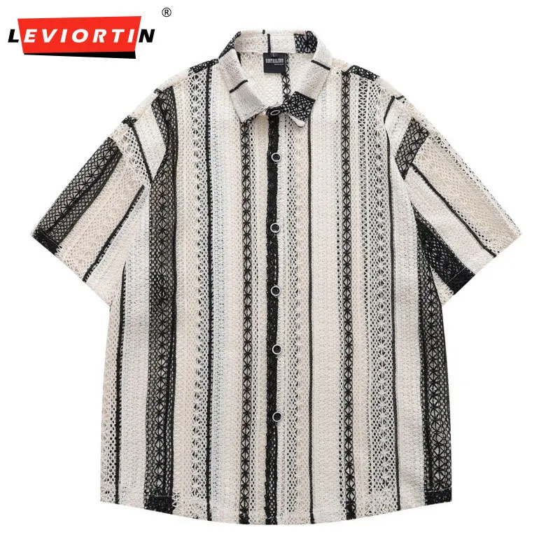 2025 Summer New Couple's Shirt American Hollow Stripe High end Loose Casual Versatile Men's Polo Short sleeved Shirt YD-5697