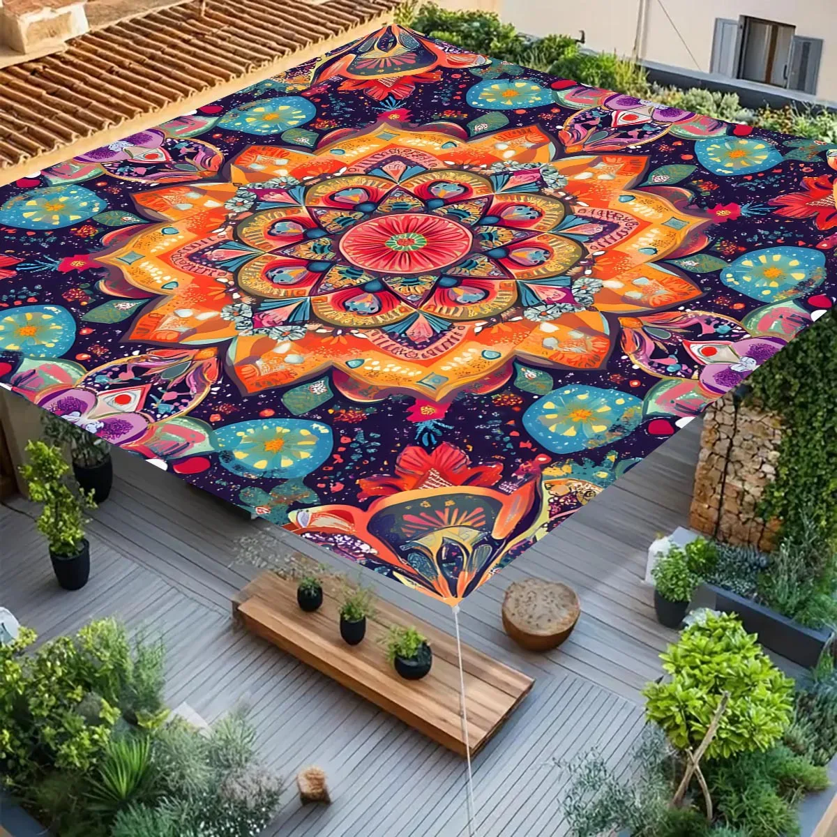 Mandala Print Camping Sunshade Tent Camping Tarpaulin Picnic Cover Outdoor Camping Tent Picnic Mat Terrace Balcony Ceiling Cloth