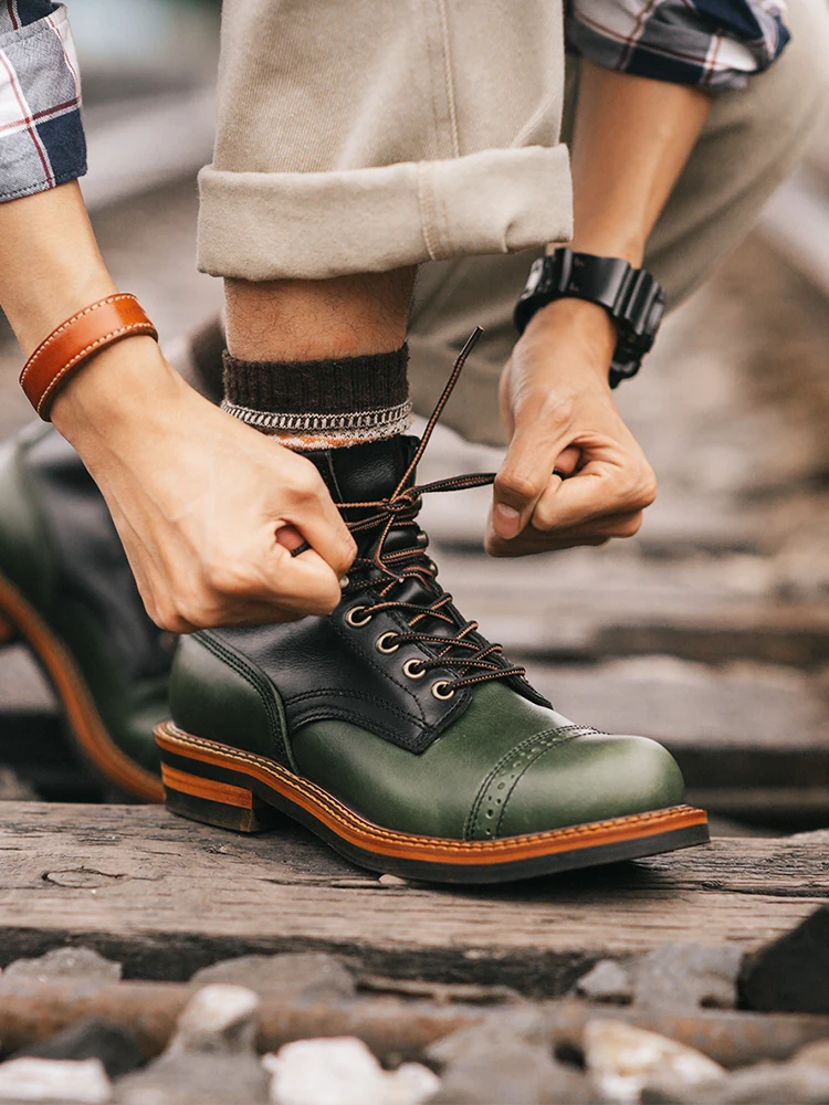 Men Classic Shoes Autumn Winter Work Ankle Boots Genuine Leather Black Green Red Chelsea Boot