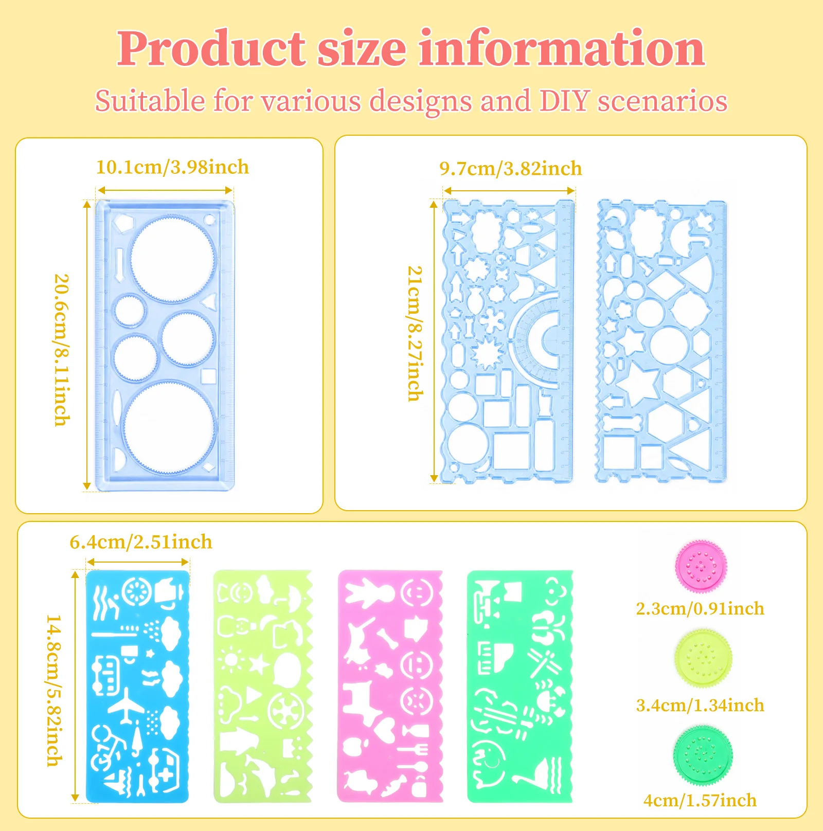 1/7Pcs Geometric Drawings Templates Drafting Stencils Measuring Tools Reusable Multi-functional Ruler Set for Drawing Journaling