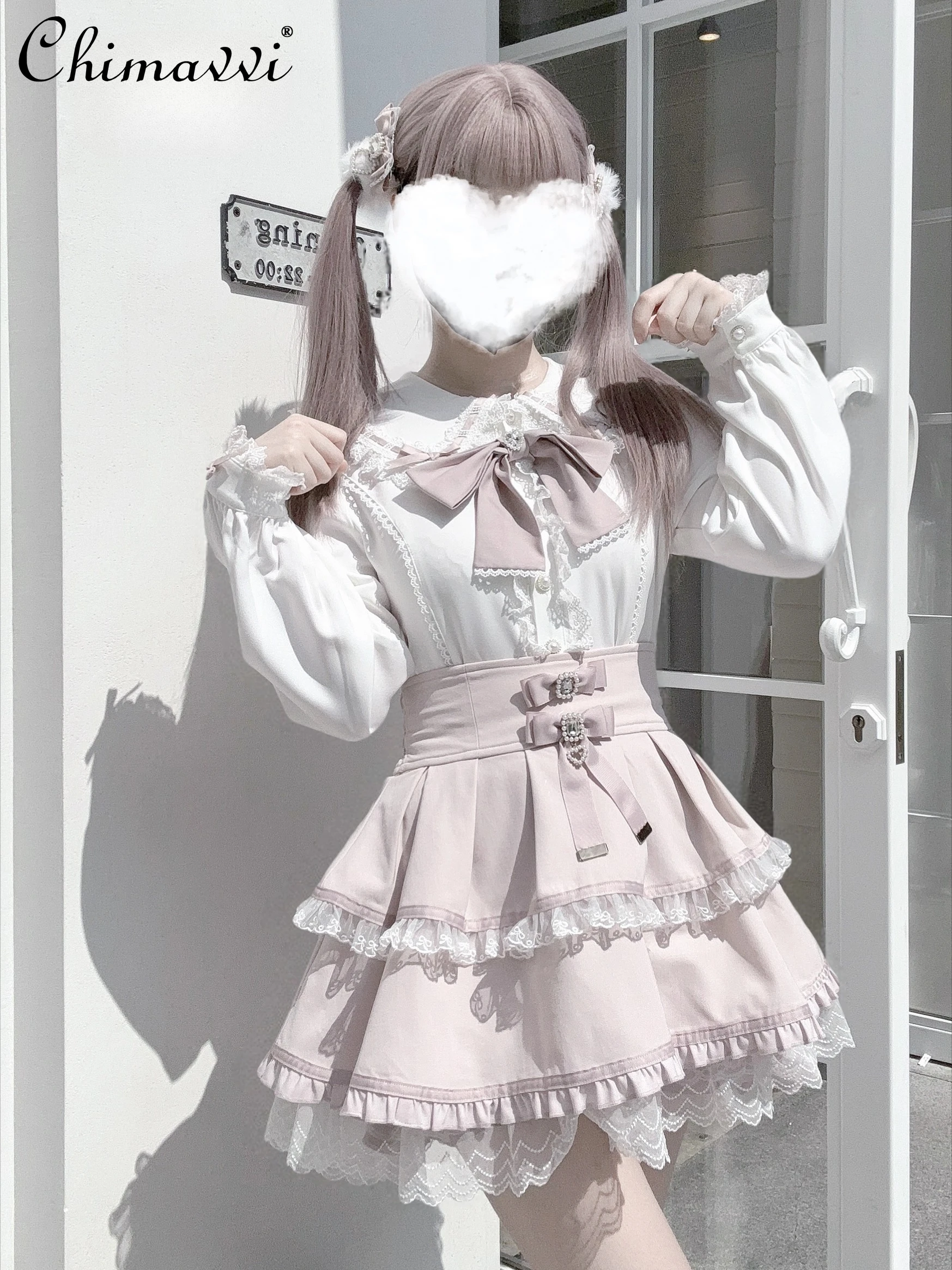 Original Japanese Style Mine Series Bow Lace Long Sleeve Shirt Mass-Produced Cute Bunny Ears Sweet Girl Lolita Shirt Blouse