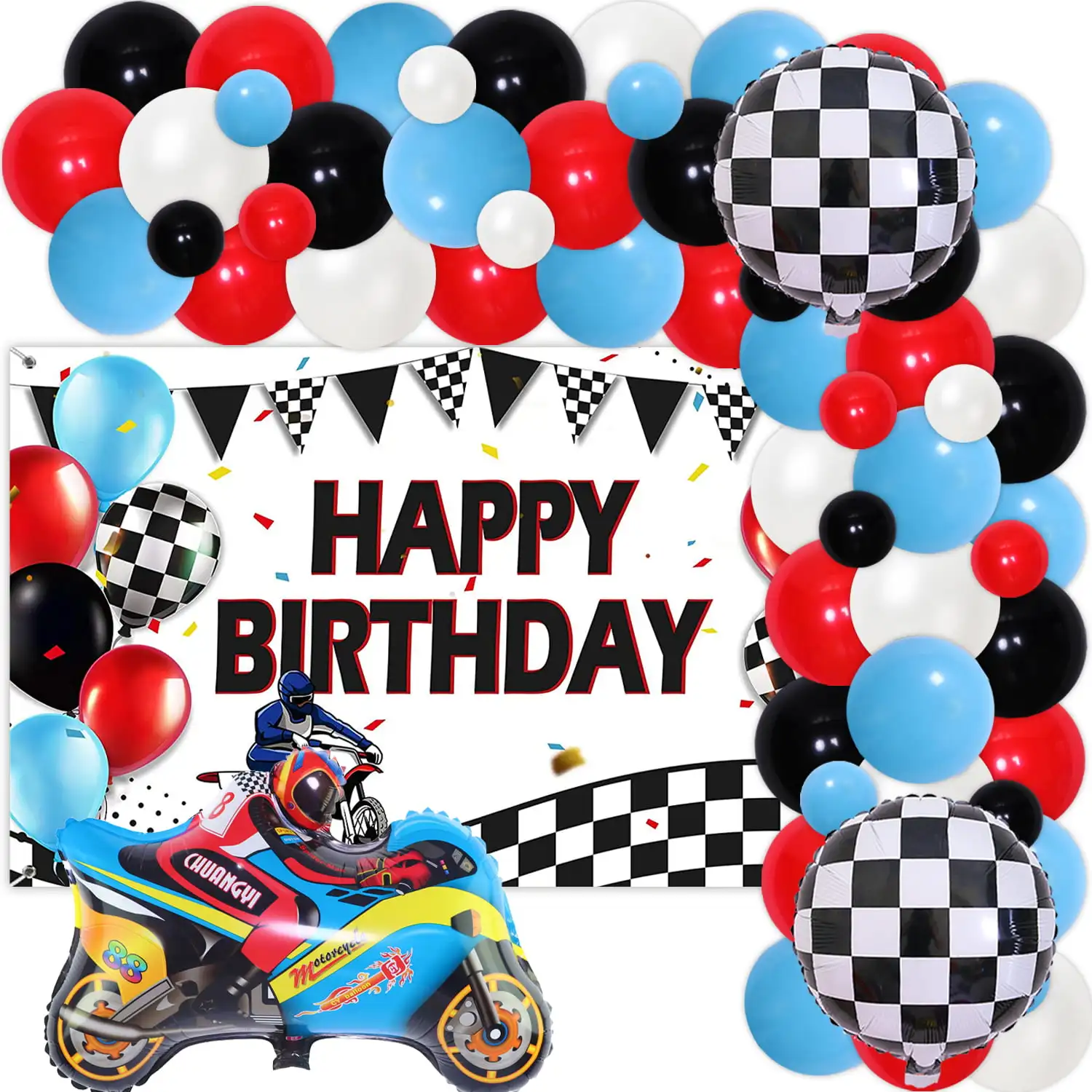 

Dirt Bike Party Decorations for Boys Motorcycle Birthday Party Supplies Dirt Bike Birthday Backdrop Blue Red Black Balloon Arch