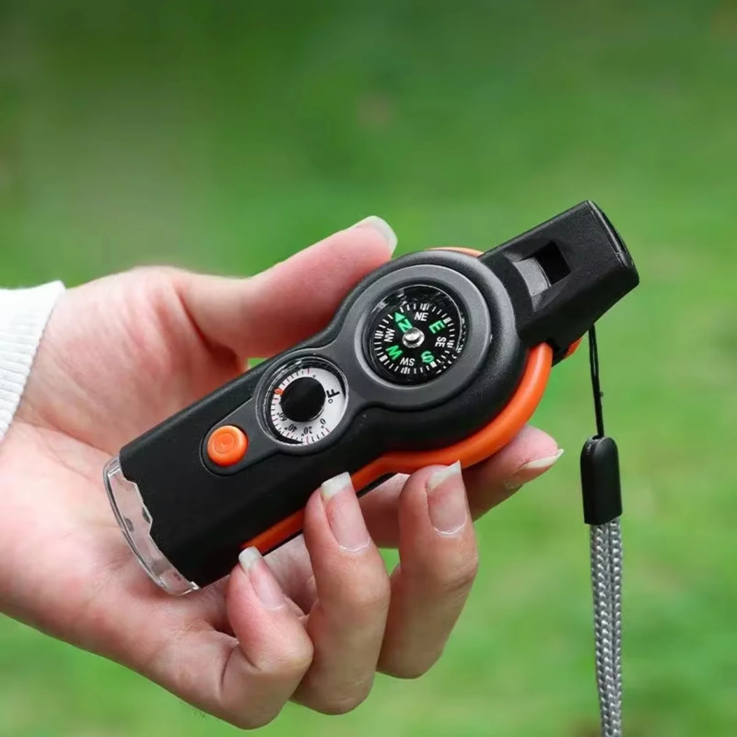 7 in 1 Whistle Outdoor Survival Emergency Tools Multifunctional  Light Camping Hiking Whistle Compass Thermometer Magnifier