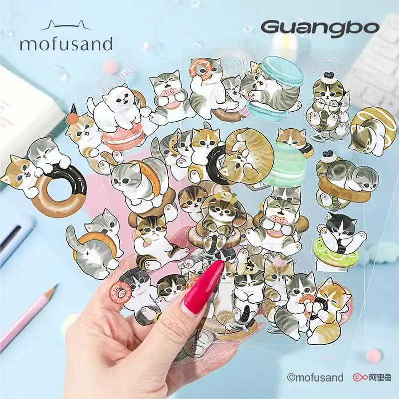 

Набор из 4 наклеек Mofusand: водонепроницаемые стикеры с мультяшными котами-акулами для декора телефонов, скрапбукинга и дневников