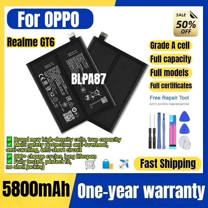 BLPA87 for OPPO Realme GT6 Phone Battery 0 Cycle High Quality High Capacity Battery Replacement Bateria Grade A Cell with Tools