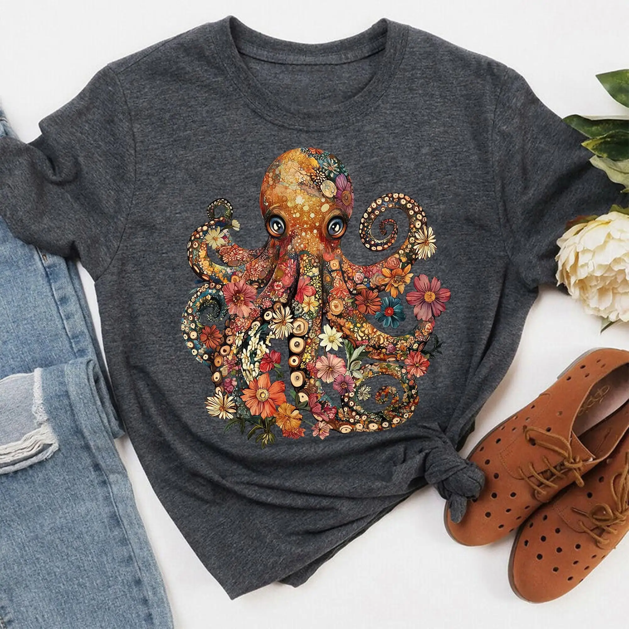 Floral Octopus Shirt: Retro Ocean Lover Tee