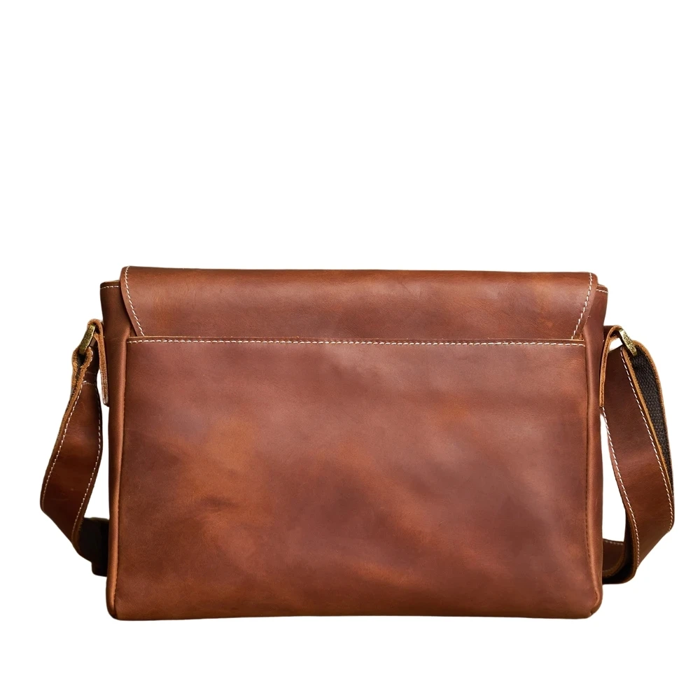 Bolso de hombro de cuero Retro para hombre, bolso cruzado Horizontal de cuero Crazy-Horse, capa superior, informal, Ipad Bad