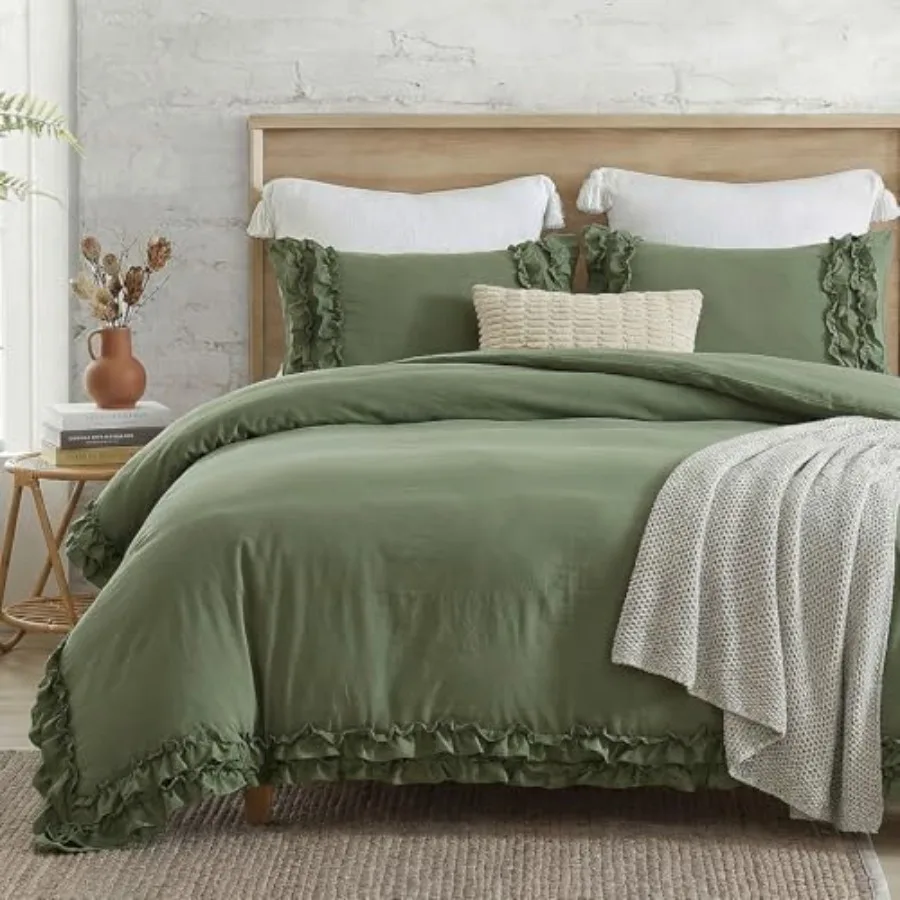

Duvet Cover Ruffled Bedding Set Pleated Ruffle Fringe Shabby Chic Bedding Super Soft Cozy Boho Bedroom Bedding for All Season