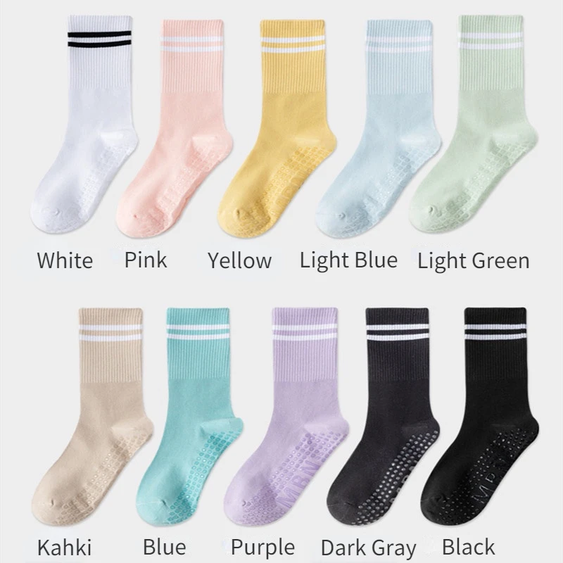 New Cotton Mid-calf Candy Color Striped Yoga Socks Bottom Non-slip Pilates Socks Indoor Gym Dance Fitness Sports Floor Socks