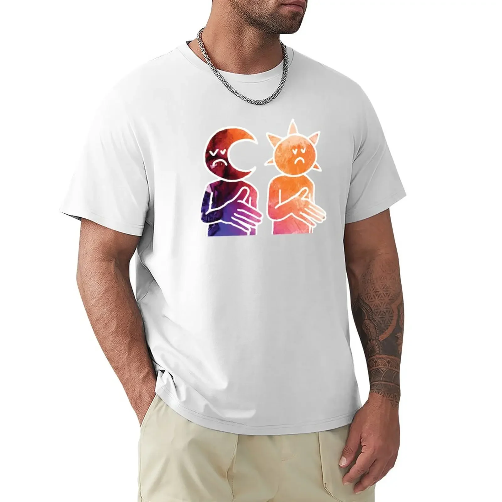 Day N Nite Sun and Moon (White) T-Shirt plain graphics Short sleeve tee men