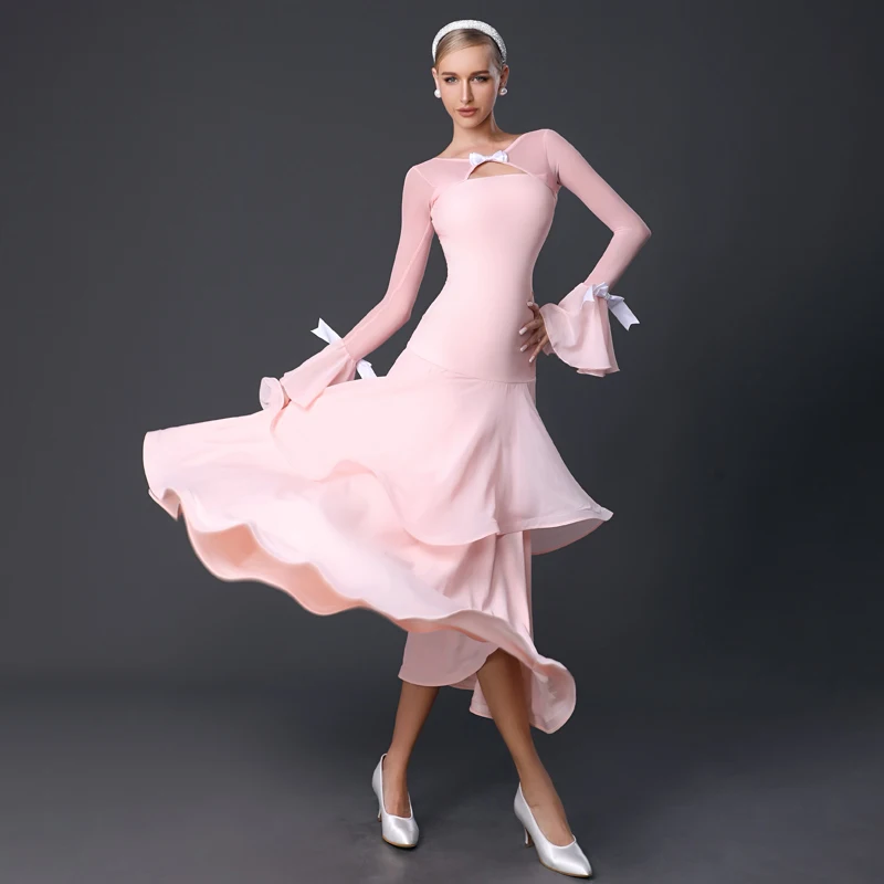 Waltz Modern Dance Competition Dresses Women Flare Sleeves Latin Dance Dress National Standard Ballroom Dance Dresses SL7487