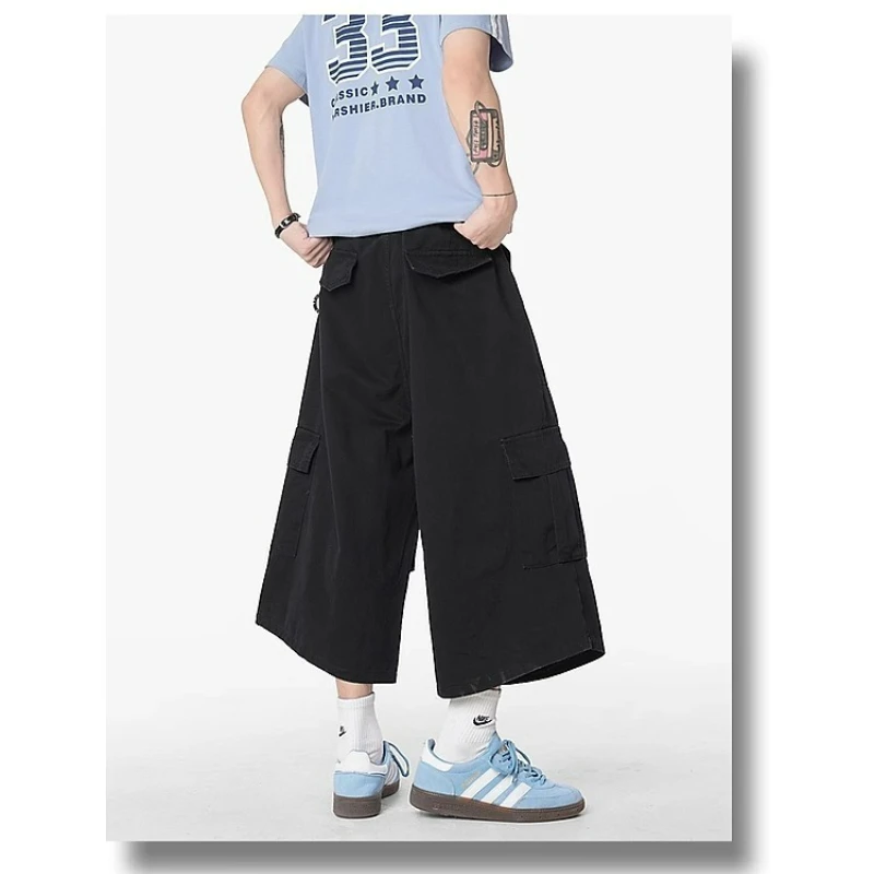 ストリートカーゴパンツ男性 2025 夏ワイドレッグ 7 インチ速乾性マルチポケットカーゴショーツ男性 Y2k アウトドアカジュアルパンツ