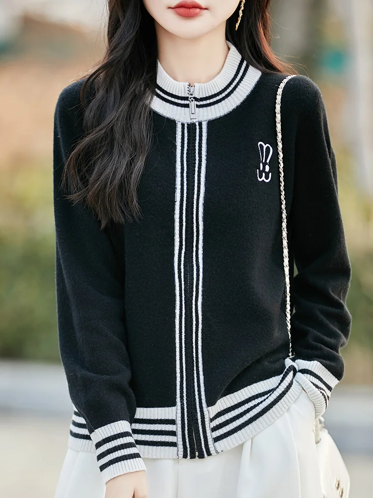 Sweter Wanita Wol Merino 100% Kasual Kardigan Rajutan Wanita Musim Semi Musim Gugur Atasan Pakaian Lengan Panjang Pakaian Luar Kemeja Lembut