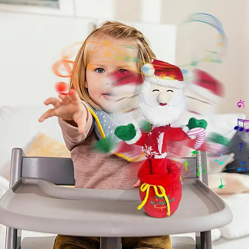 Juguete de Papá Noel bailando, divertido juguete eléctrico para cantar, grabación de muñeco de hombre barbudo, juguete de alce giratorio para mesa, escaparate, estantería