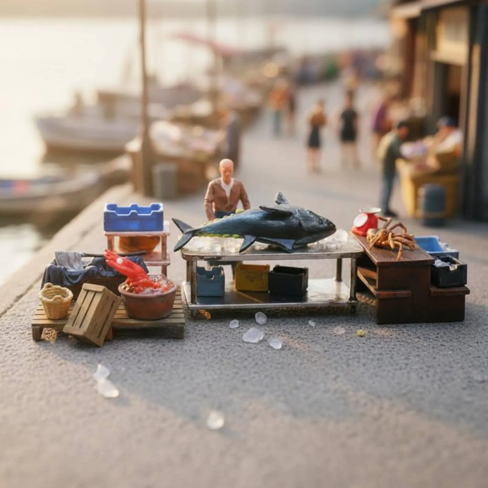 

Tuna Market Figurine Set Realistic Seafood Scene Miniature Seafood Stall Display Scene Detailed Craftsmanship Seafood Stall