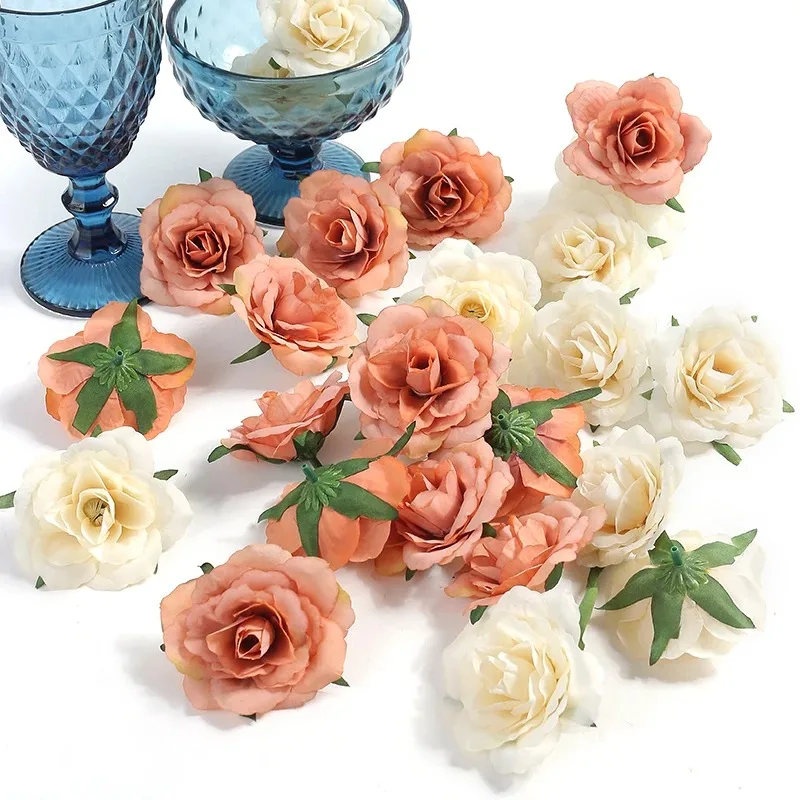 Seda Artificial Rose Flores, Fake Flower Heads para Casa, Quarto, Hotel, Jardim, Casamento, Casamento, Decoração, Presentes Acessório, 7cm, 10Pcs