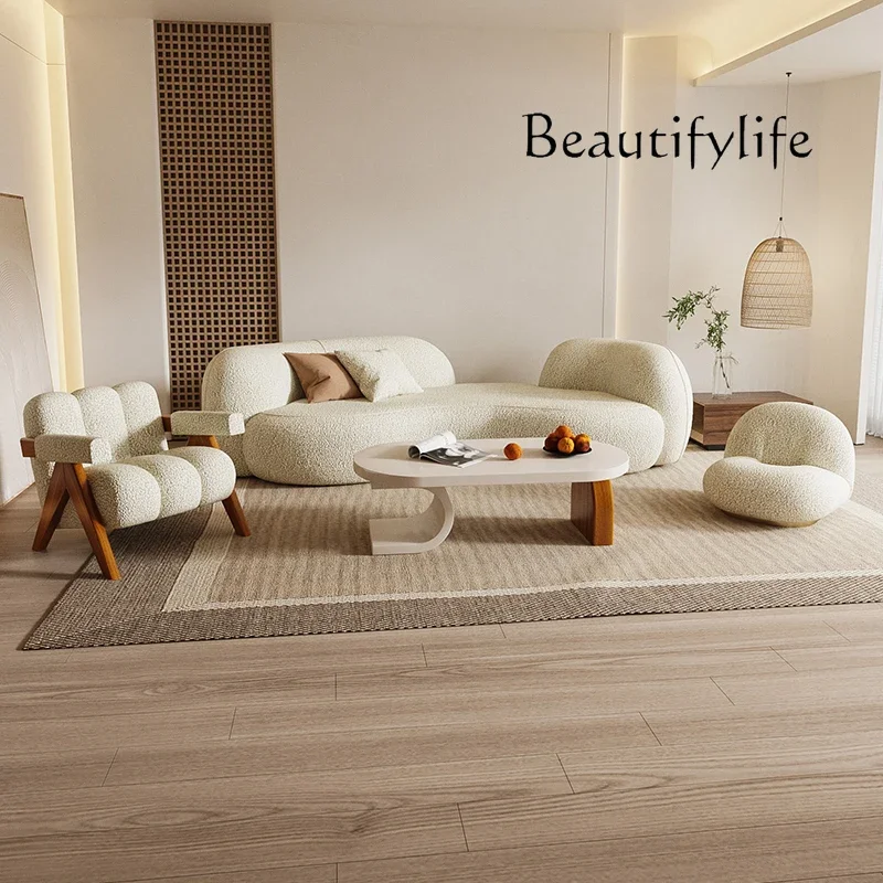 J أريكة قماش كرسي متجر الملابس Wabi Sanfeng أريكة منحنية صالون تجميل يتلقى شخصية متقدمة #4