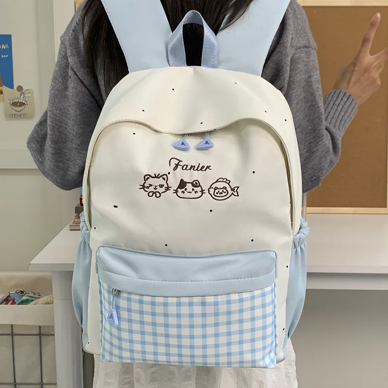 

Новый клетчатый рюкзак контрастного цвета для девочек младших классов средней школы, женский рюкзак большой вместимости