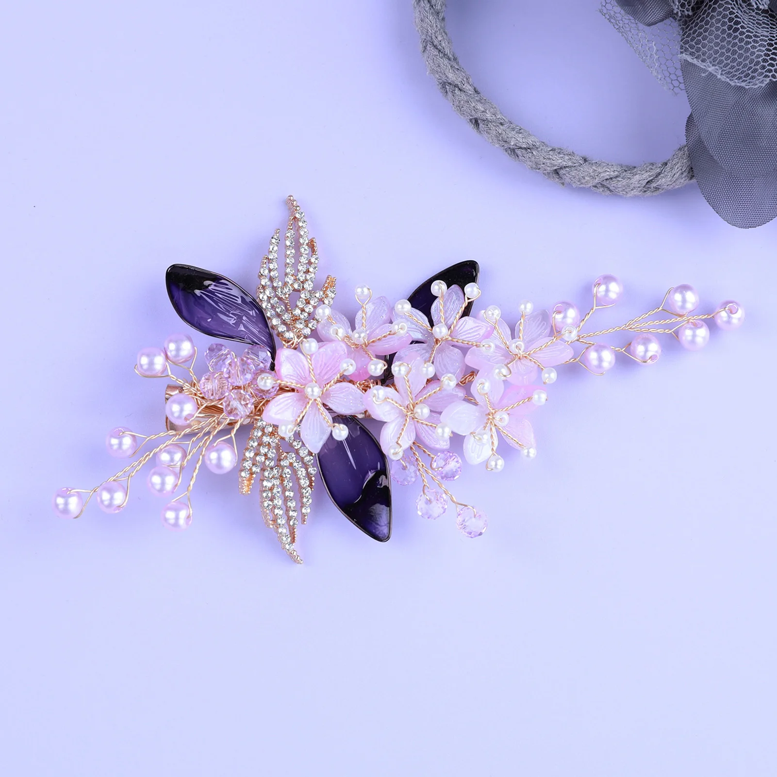 Rhinestone Pearls Hair Clip for Women Temperament Stable Grip Flower Leaf Headpiece for Thick Curly Hair Styling Decoration