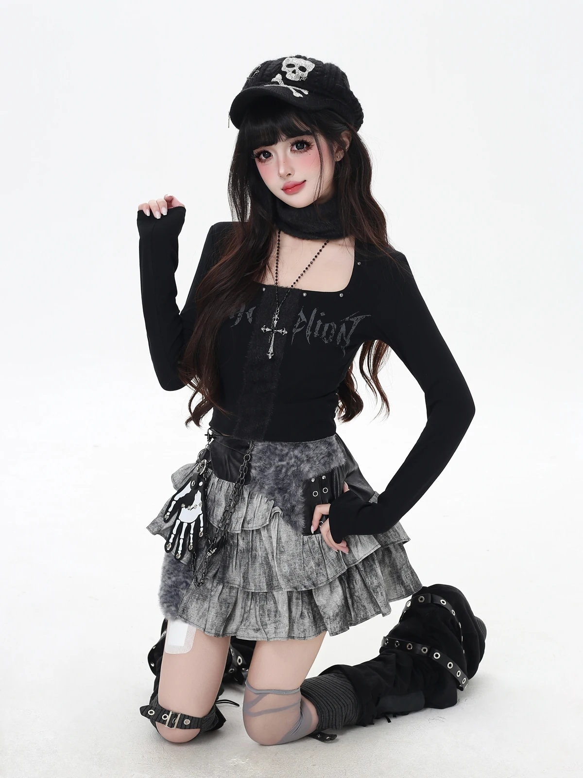 Style japonais Streetwear doux Cool Y2K Mini jupes en peluche Patchwork Punk fille taille haute plissée jupe courte pour les femmes automne