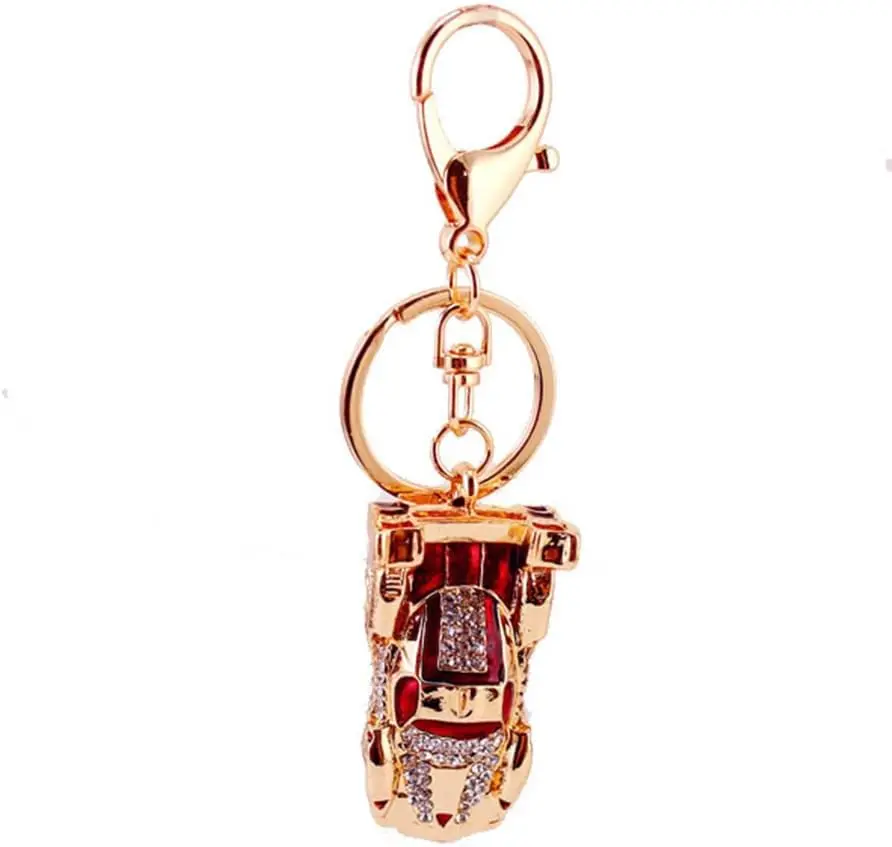 One Pack Cute Colorful Car Charms Sports Car Rhinestone Keychain Ring Chain Gift Bag Buckle Holder for Girlfriend Boyfriend