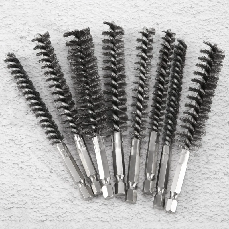 Wire Brush Drill Bit Set, 1/4 Polegada Hexagon Shank, Aço fio de torção escova, Adequado para Perfuração Percussão, 8Pcs