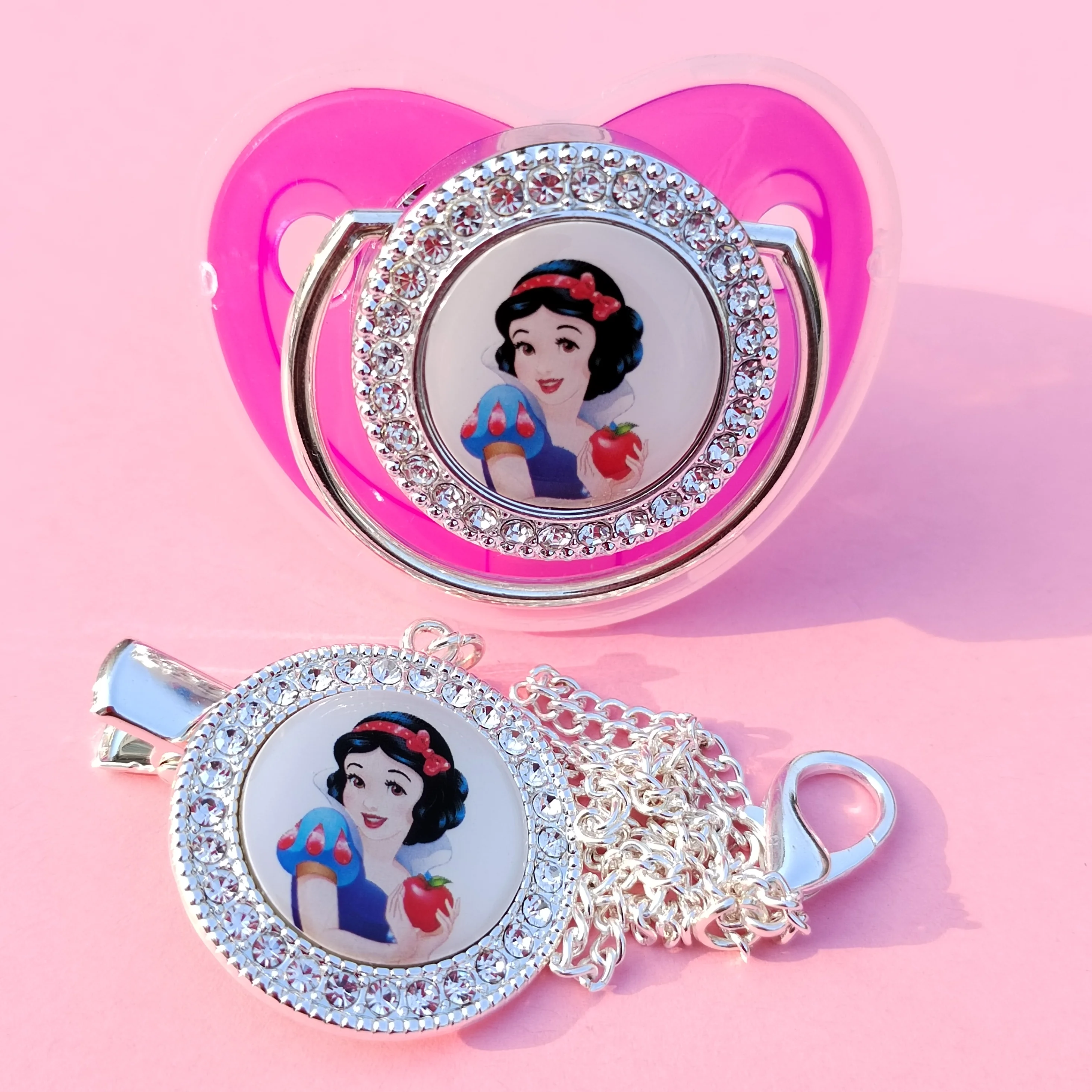 Minnie Mouse Silver Mouth Clips with Rhinestone BPA Free Babi Nurse Feeding Silicone Pacifier for Newborn Baby Sublimation Items