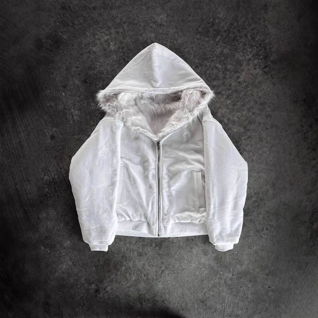 

Winter warm hooded cardigan men's and women's double-layer retro street fashion simple style jacket autumn and winter