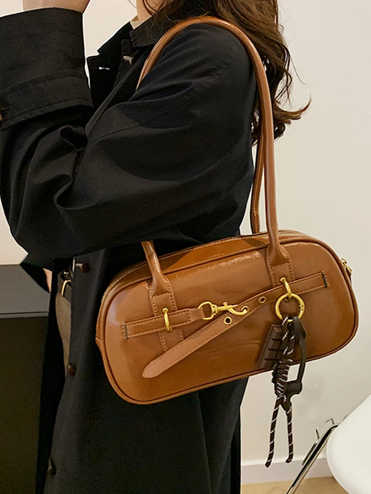 High-grade Sense Oil Waxed Leather Women Bag 2024 New Autumn Winter Hundred Shoulder Armpit Bags Ladies Commuter Handbag