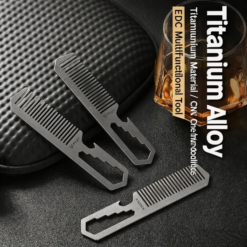 Multifunctional TC4 Titanium Alloy Comb EDC Pocket Tool With Bottle Opener Portable Outdoor Daily Carry Key Gadget