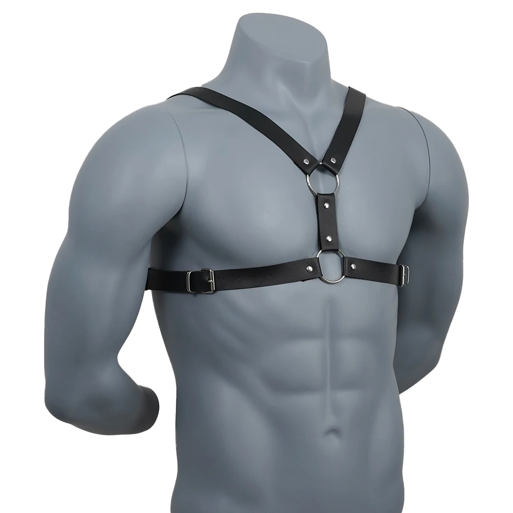 Men Harness Gay BDSM Pu Leather Studded Decor Harness Adjustable Sex Bondage Harness Fetish Clothing Erotic Costume Bondage