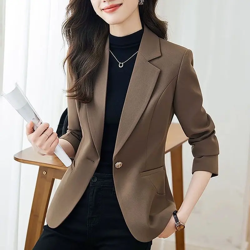 بدلة نسائية من Sli Jaet 2025 جديدة لربيع وخريف أناقة بقصة ضيقة غير رسمية - بدلة راقية ذات إحساس ort طول زر واحد #5