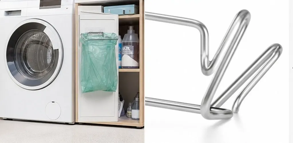 4Sets Trash Bag Holder Stainless Steel Strong Load Bearing for Kitchen Bathroom Cabinet Door Hanger Storage Rack Easy Install No