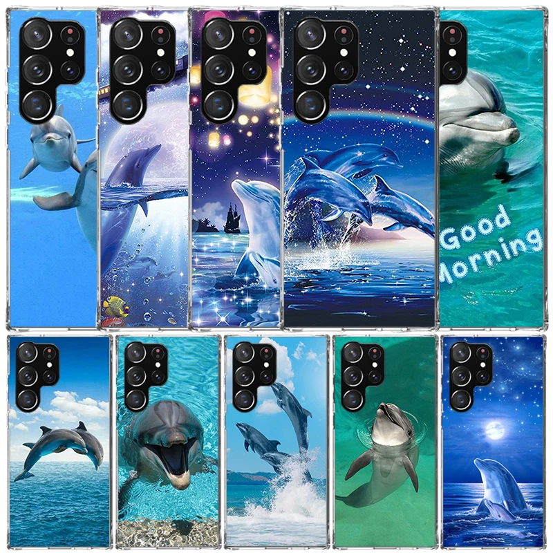 Ocean Animal Cute Dolphin Phone Case For Samsung Galaxy S24 S25 Edge S26 Ultra S22 S23 Plus S21 + S20 FE Soft TPU Back Cover Gal