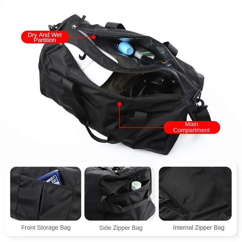 MOYYI Men Travel Bag Luggage Large Capacity 25L Waterproof Nylon Sports Gym Bag with Separate Wet Dry Business Outdoor Handbag