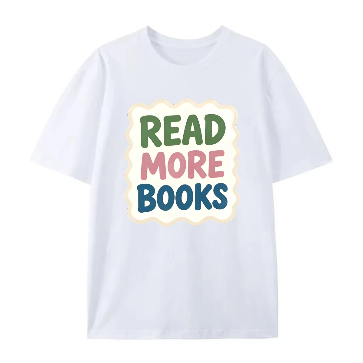 Read More Books Wavy Frame Letter Graphic Printed Tee Casual Crew Neck Short Sleeve Tee Colorful Harajuku Loose Summer Women Top
