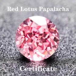 Lab Grown Padparadscha Round Cut Red Lotus Color Extremely Shiny Quality DIY Ring Necklace Earrings Main Materials Certificate