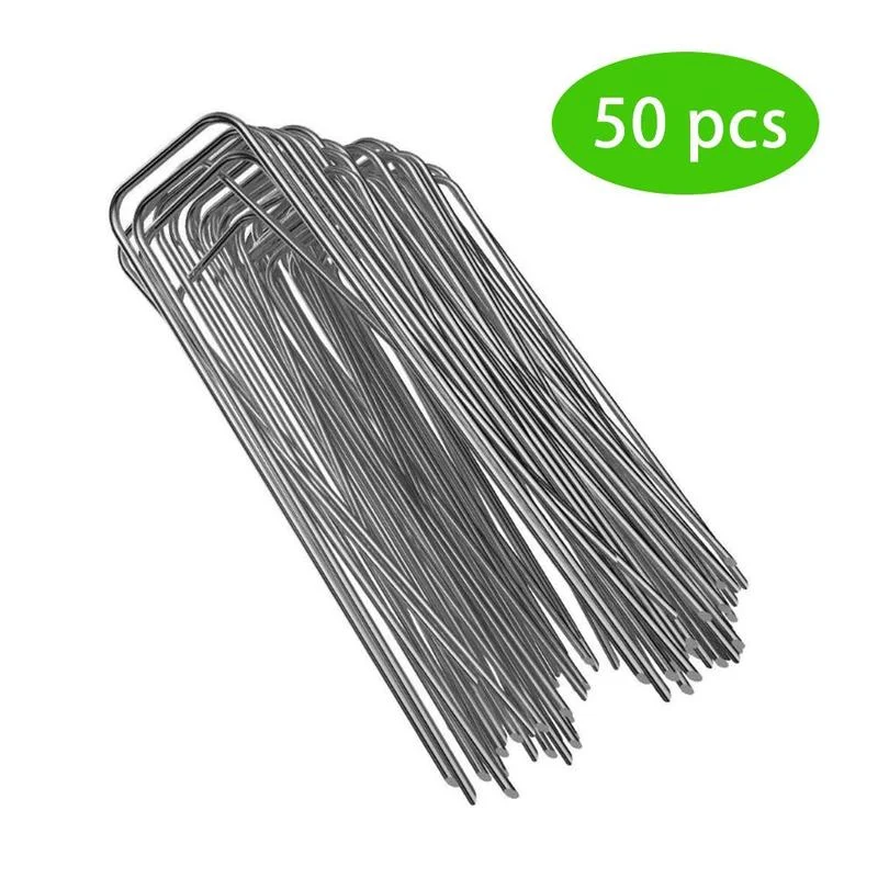 50Pcs/Pack Galvanized Steel Garden Pile U-Shaped Nails Fixing Turf Tool For Weed Fabric Landscape Anti-Bird Mesh Net