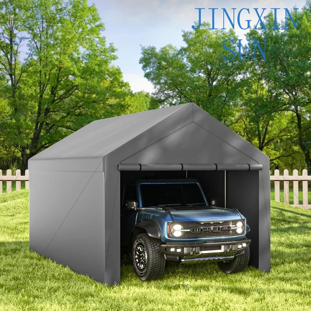 Carport 10 x 20 Fuß robuster Vordach-Aufbewahrungsschuppen, tragbares Garagen-Partyzelt, tragbare Garage mit abnehmbaren Seitenwänden und Türen All-S