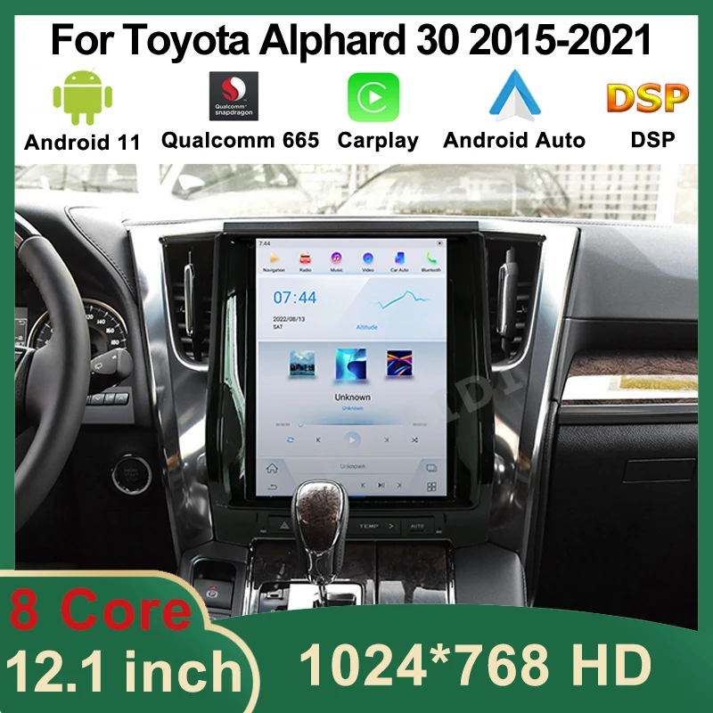 Qualcomm Android 11 GPS Navigation Tesla Style Car Multimedia For Toyota Alphard 30 2015-2021 CarPlay Auto Audio Video Player