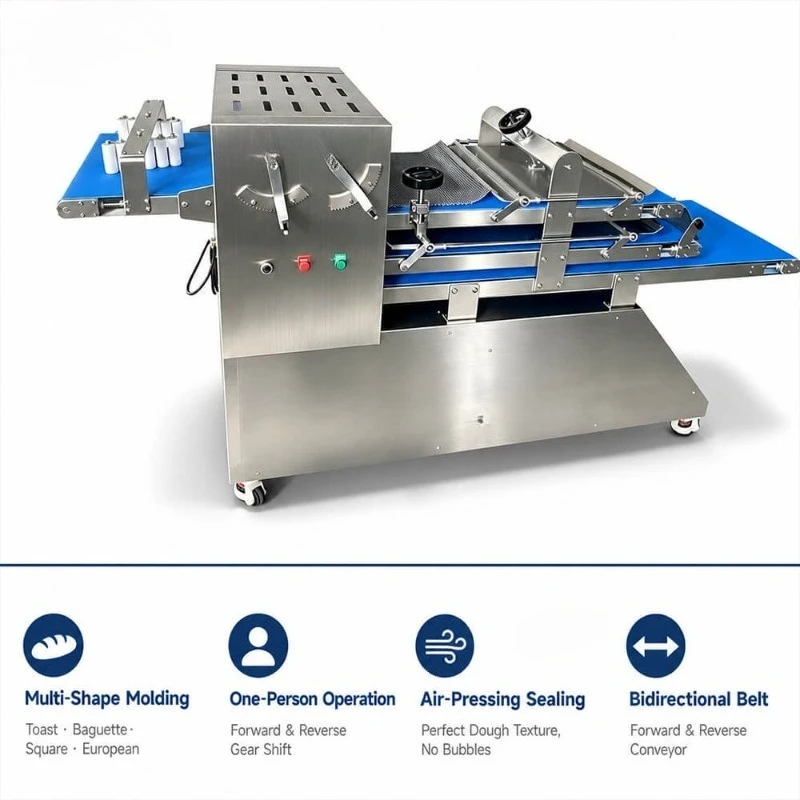 Continuous Multi Function Bread Moulder Dough Sheeter Roller 6000pcs Per Hour Bakery Equipment
