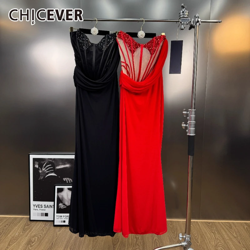 

CHICEVER Solid Spliced Sequins Sexy Dress Female Square Collar Sleeveless Slimming Temperament Women's Dresses Summer Fashion