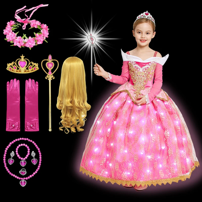 

Kids Girls Glow Princess Dress Dress Up Cosplay Costume Purim Carnival Party Glow Dress Kids Birthday Gift Girls Costume Set