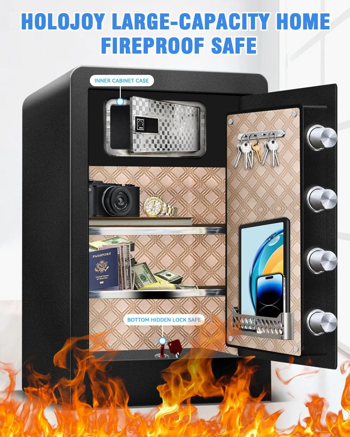 

8.5 Cu Ft Super Large Fireproof Waterproof Safe Box for Office Document- HIDDEN LOCK BOX, Heavy Duty Steel Home Safety Box