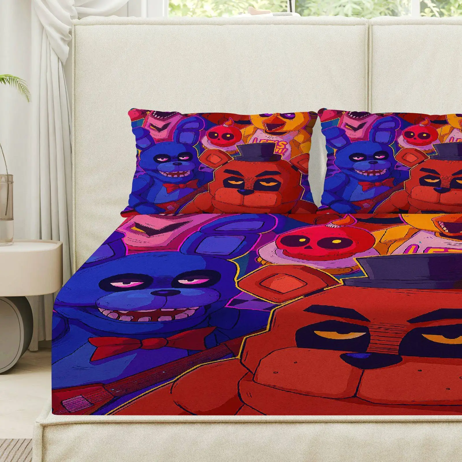 Customize 3pcs Horror Game Fitted Sheet Three Piece Set (1*Fitted Sheet+2*Pillowcases, Coreless), Halloween theme, Animation Cha
