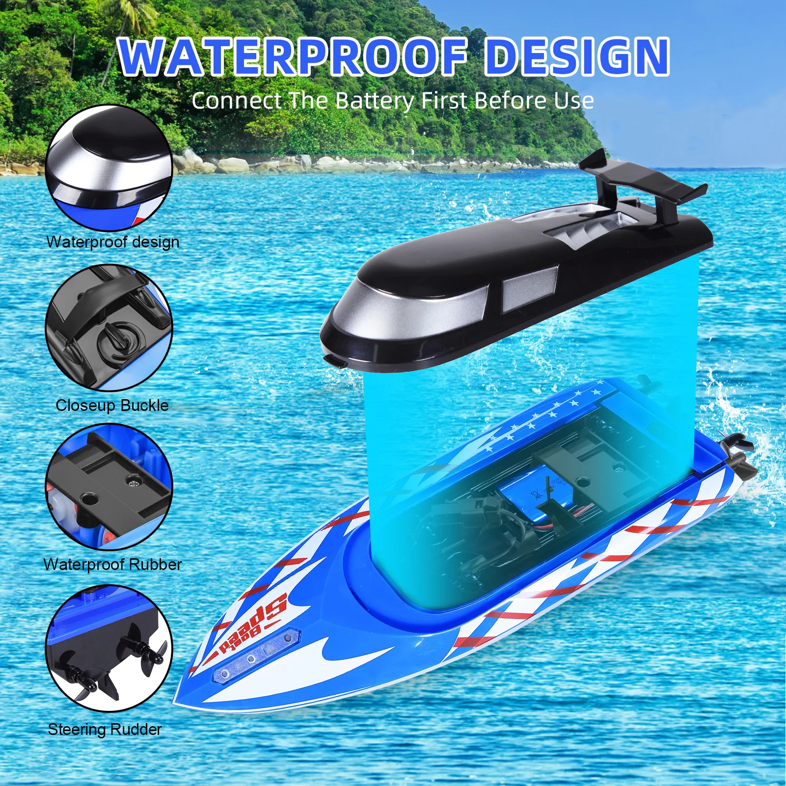 2Pack RC Boat,20+/10+MPH RC Boats with LED Light 2.4G High Speed Remote Control Boats, for Pools and Lakes,4 Rechargeable Batter