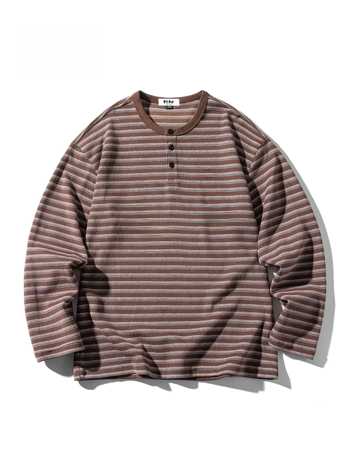 

Long Sve T-irt Casual Loose Men's Overhead Button up Cotton Polyester Blend Autumn Winter Faion Play Hei